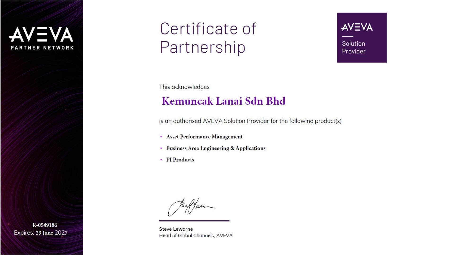AVEVA Certificate